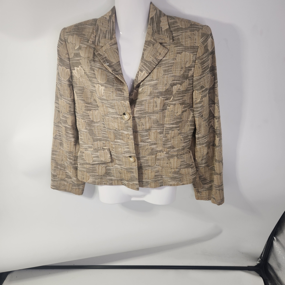 Elegant Women's Banu Paris Beige Patterned Blazer‎ Size 8